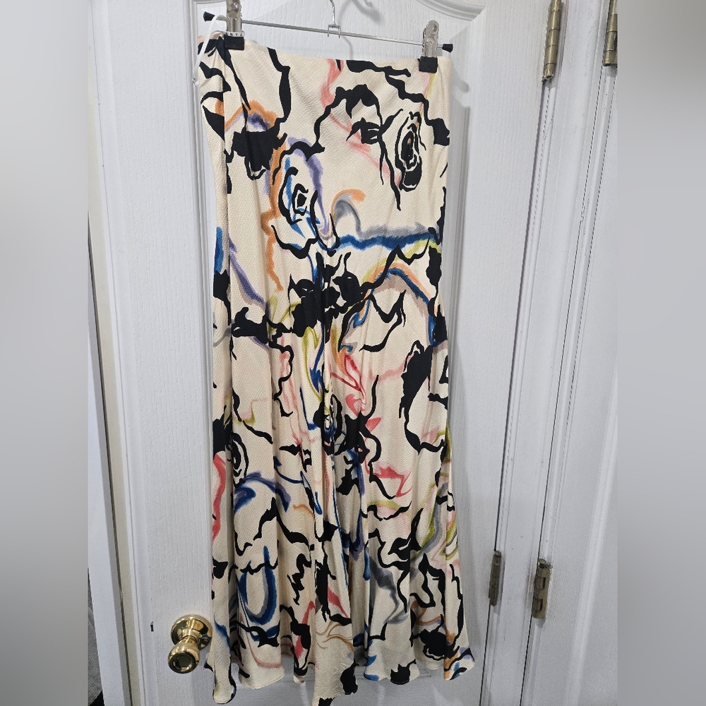 Tanya Taylor Cream and Black Floral Skirt
